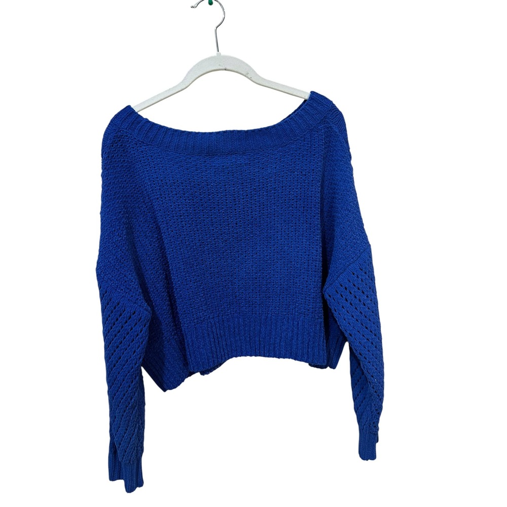 Urban Outfitters Cobalt Blue Cable Knit Cropped Sweater Open Pointelle Small - Picture 5 of 6